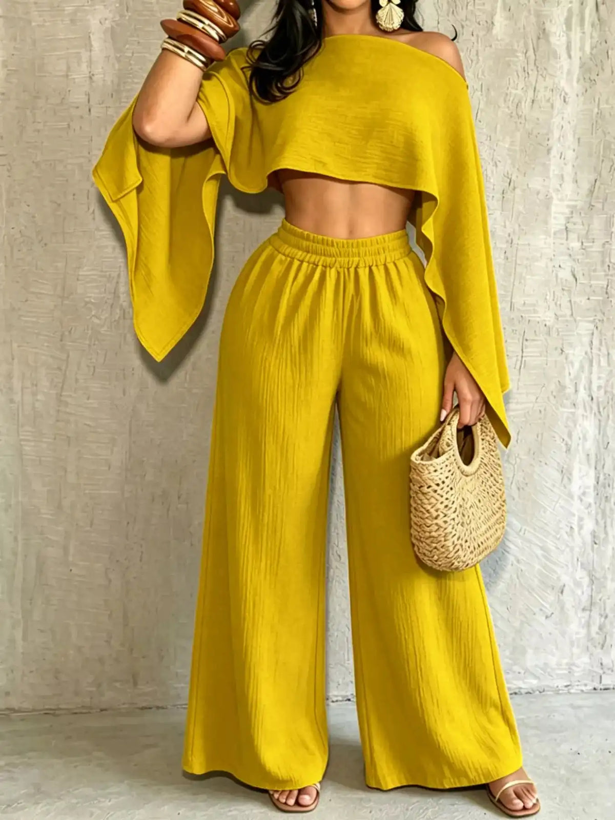 Boat Neck Crop Top and Wide-Leg Pants Set 101001634822589 57 Affordable Fashion Under $100 Jerry's Apparel 