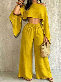 Boat Neck Crop Top and Wide-Leg Pants Set 101001634822589 57 Affordable Fashion Under $100 Jerry's Apparel 