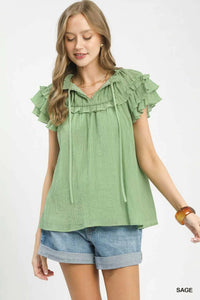 Umgee Ruffled Flutter Sleeve Textured Blouse 100100038181703 49 Affordable Fashion Under $100 Jerry's Apparel 