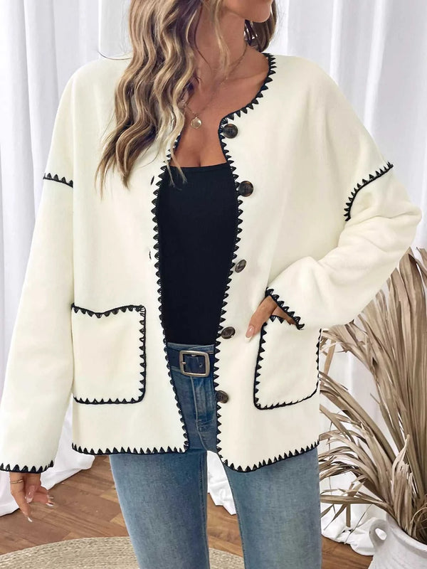 Contrast Trim Button Up Jacket 100100779911355 70 Affordable Fashion Under $100 Jerry's Apparel 