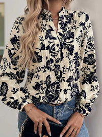 Perfee Printed Notched Long Sleeve Shirt 100100813001238 35 Affordable Fashion Under $100 Jerry's Apparel 