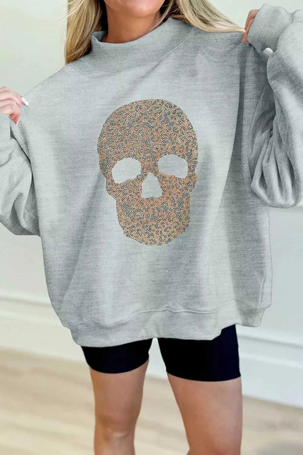 Halloween Rhinestone Skull Graphic Mock Neck Baggy Pullover Sweatshirt 101001038531573 49 Affordable Fashion Under $100 Jerry's Apparel 