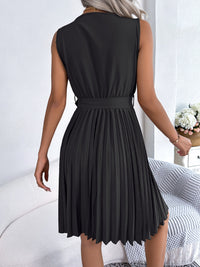 Tied Surplice Sleeveless Pleated Dress