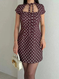 Full Size Polka Dot Tie-Neck Bodycon Mini Dress Plus Size 101001424400564 34 Gifts for Her Jerry's Apparel 