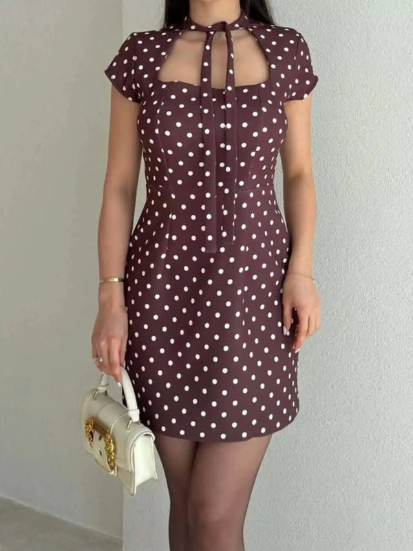 Full Size Polka Dot Tie-Neck Bodycon Mini Dress Plus Size 101001424400564 34 Gifts for Her Jerry's Apparel 