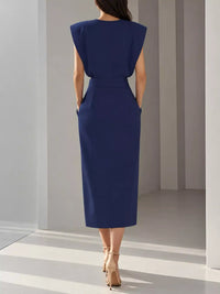 Sleeveless Midi Dress with Gold Button Detail and Side Slit 101001590890082 42 Affordable Fashion Under $100 Jerry's Apparel 