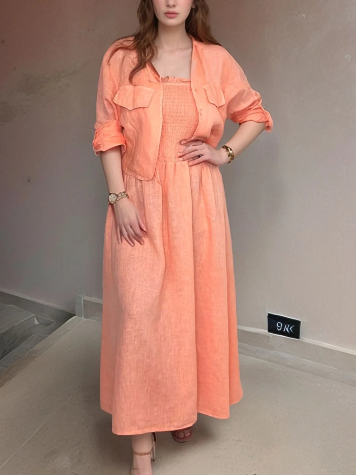 Full Size Smocked Cami Dress and Jacket Set Plus Size
