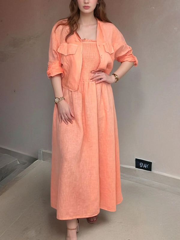 Full Size Smocked Cami Dress and Jacket Set Plus Size