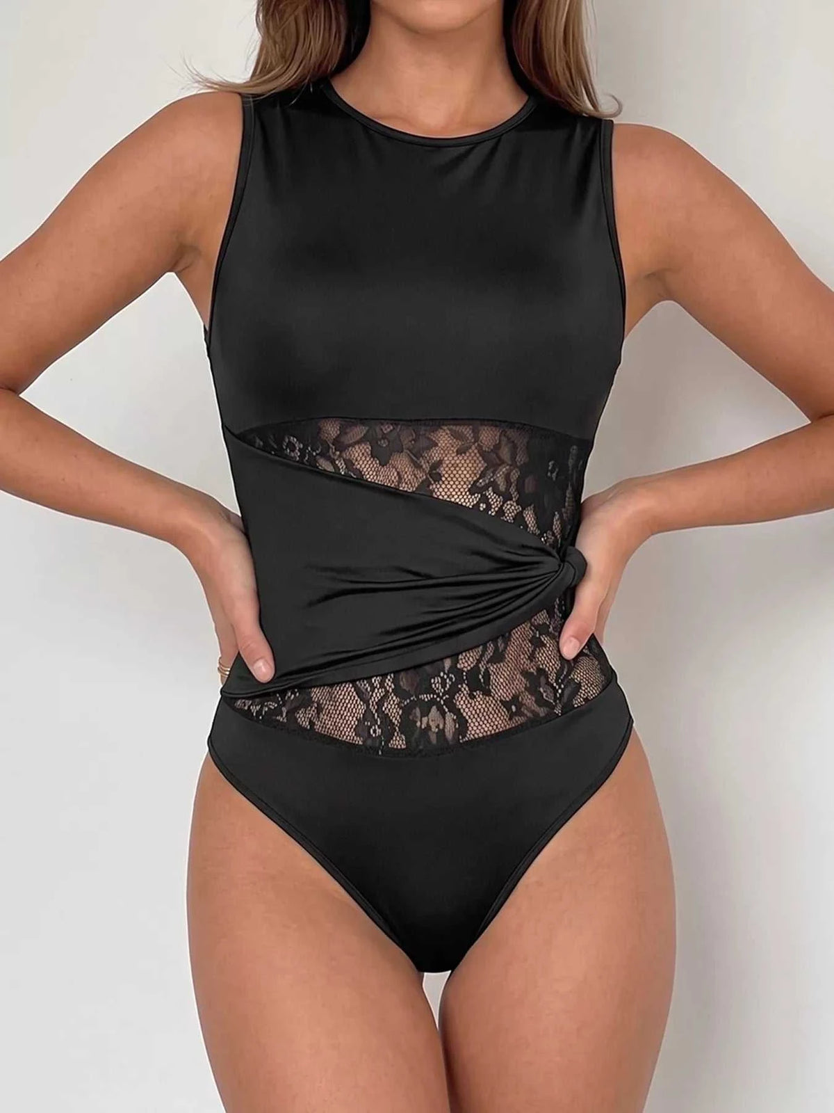 Sheer Lace Panel Sleeveless Bodysuit 100100288738131 28 Gifts for Her Jerry's Apparel 