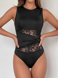 Sheer Lace Panel Sleeveless Bodysuit 100100288738131 28 Gifts for Her Jerry's Apparel 