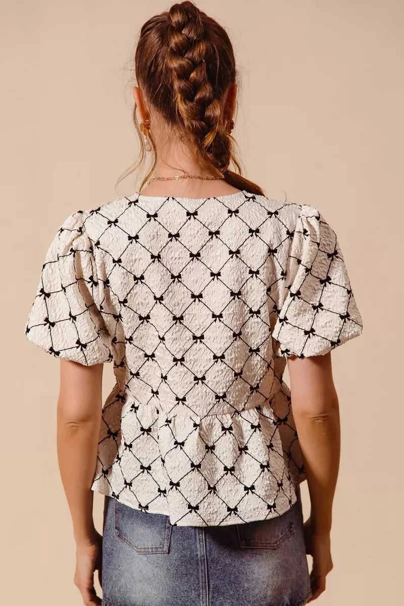SO ME Bow Texture Woven Peplum Top With Contrast Tie 100100696611485 51 Affordable Fashion Under $100 Jerry's Apparel 