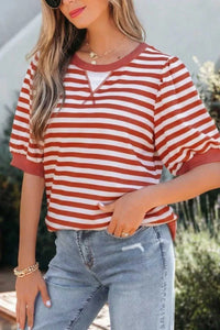 Striped Puff Sleeve Casual T-Shirt 100100655461816 29 Affordable Fashion Under $100 Jerry's Apparel 