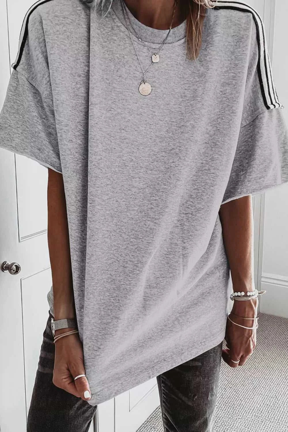 Striped Shoulder Relaxed Fit T-Shirt 100100555642180 24 Affordable Fashion Under $100 Jerry's Apparel 