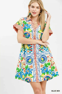 Umgee Mediterranean Print Dress with Contrast Printed Trim 100100811261802 62 Gifts for Her Jerry's Apparel 