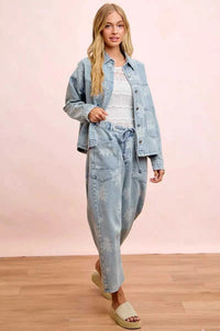 BiBi Printed Washed Denim Jacket With Pocket 100100427641338 64 Affordable Fashion Under $100 Jerry's Apparel 