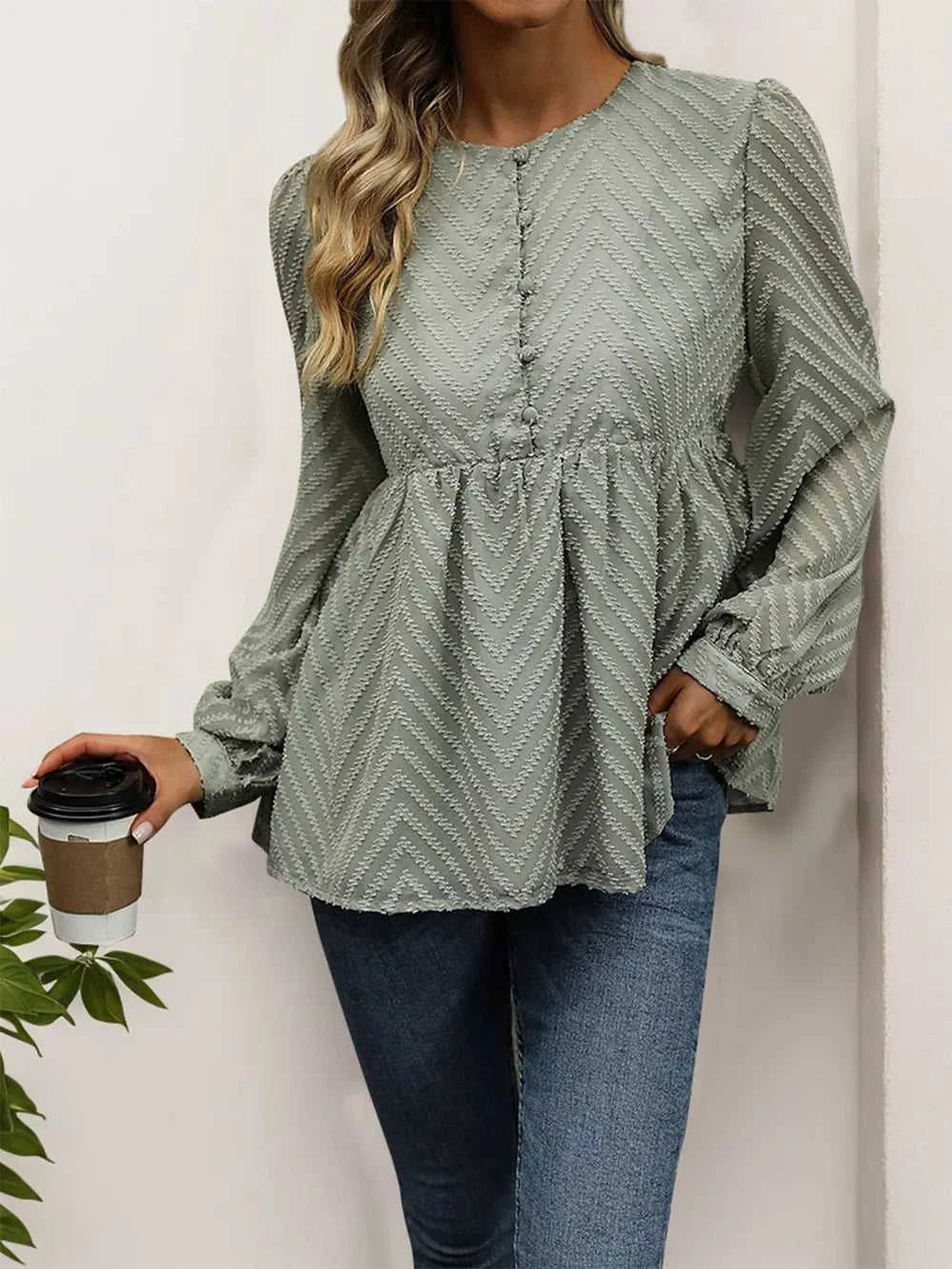 Perfee Peplum Round Neck Long Sleeve Blouse 100100572641009 39 Affordable Fashion Under $100 Jerry's Apparel 
