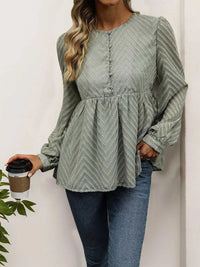 Perfee Peplum Round Neck Long Sleeve Blouse 100100572641009 39 Affordable Fashion Under $100 Jerry's Apparel 