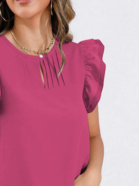 Ruffle Cap Sleeve Round Neck Blouse