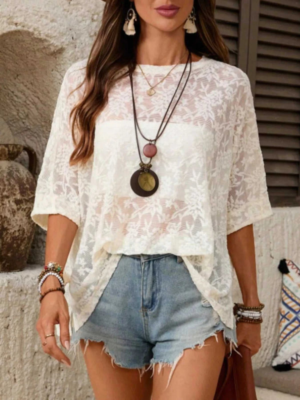 Floral Lace Sheer Round Neck Top 100100671607358 30 Affordable Fashion Under $100 Jerry's Apparel 
