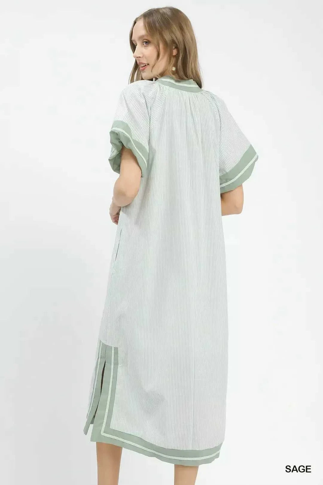 Umgee Pinstripe Contrast Trim Midi Dress 100100420301038 66 Affordable Fashion Under $100 Jerry's Apparel 