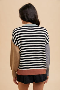 Annie Wear Striped Color Block Round Neck Sweater