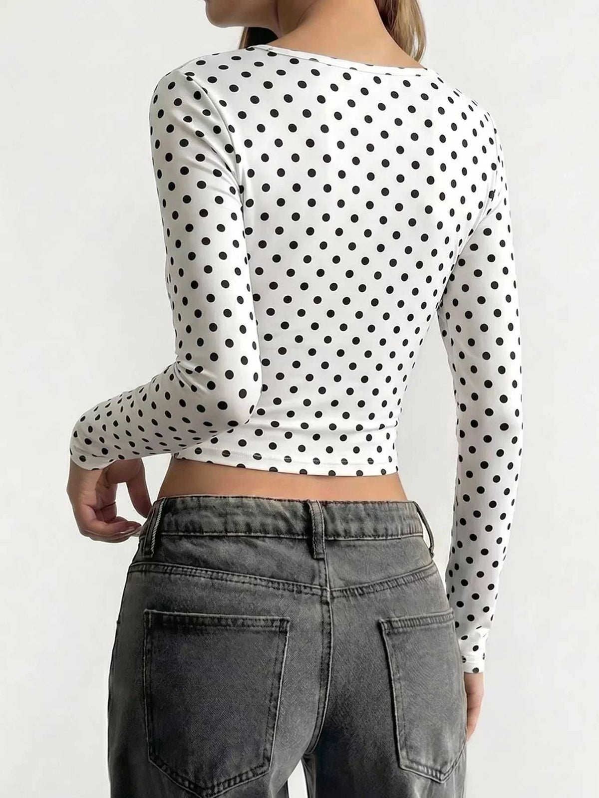 Polka Dot Long Sleeve Cropped T-Shirt 100100809988120 21 Affordable Fashion Under $100 Jerry's Apparel 