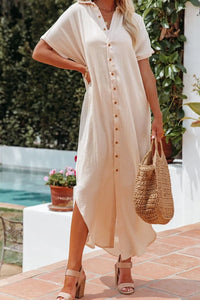 Button Down Short Sleeve Midi Shirt Dress