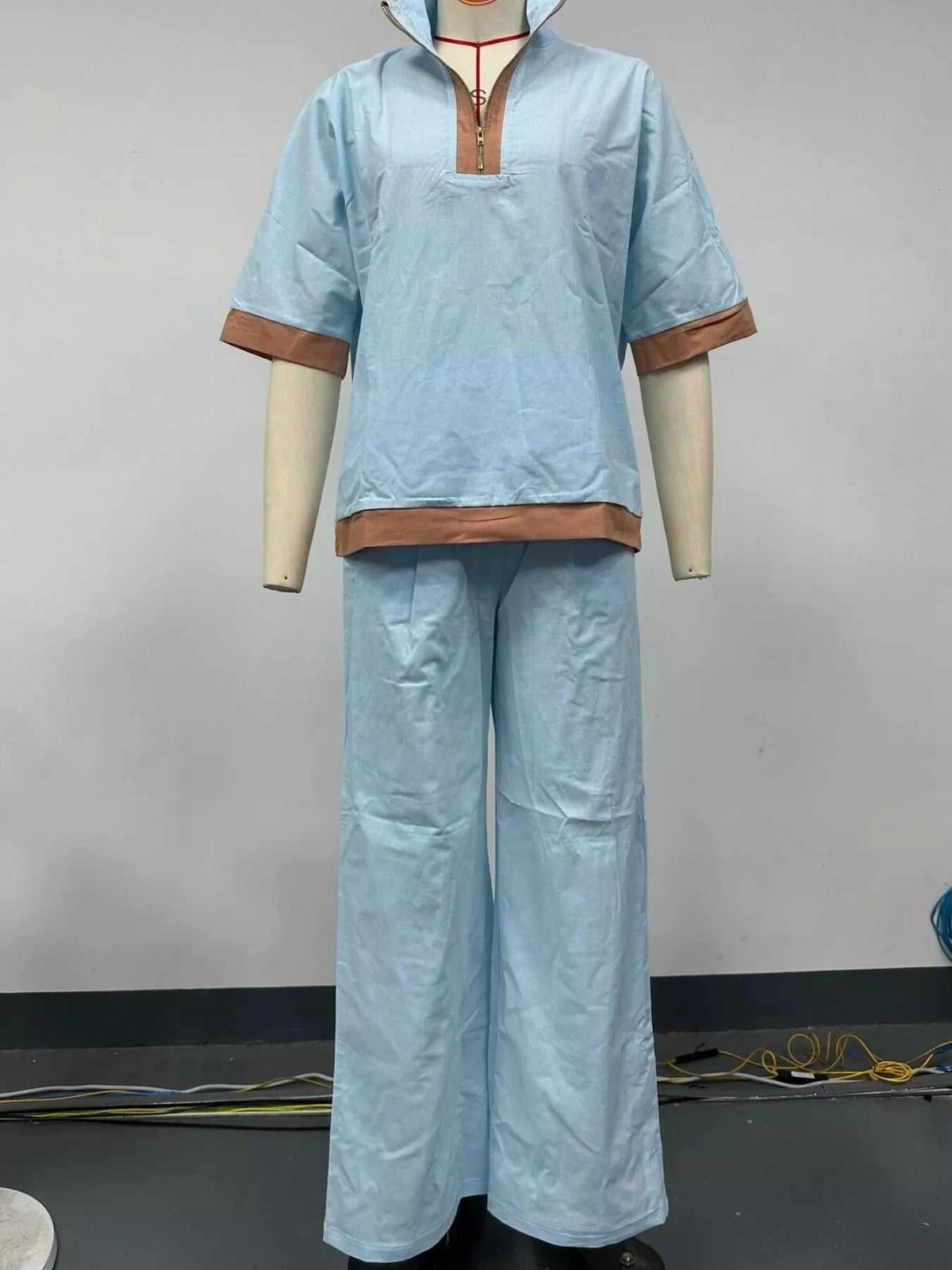Full Size Contrast Trim Top and Wide Leg Pants Set Plus Size 101001836146473 46 Affordable Fashion Under $100 Jerry's Apparel 