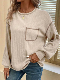 Mandy Contrast Stitching Round Neck Long Sleeve T-Shirt 100100832611725 32 Affordable Fashion Under $100 Jerry's Apparel 