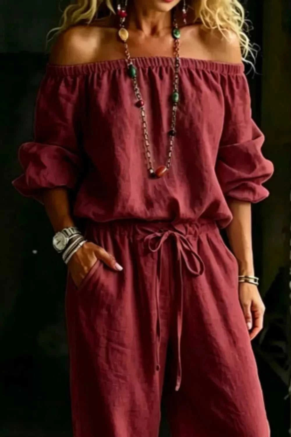 Full Size Off-Shoulder Top and Pants Set Plus Size 100100317389193 35 Affordable Fashion Under $100 Jerry's Apparel 