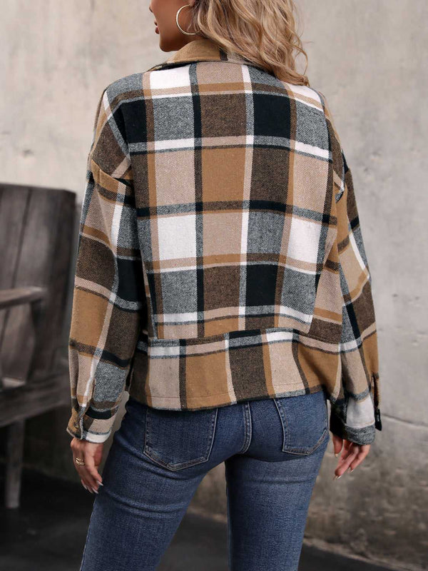 Perfee Plaid Collared Neck Long Sleeve Jacket 100100525101639 63 Affordable Fashion Under $100 Jerry's Apparel 