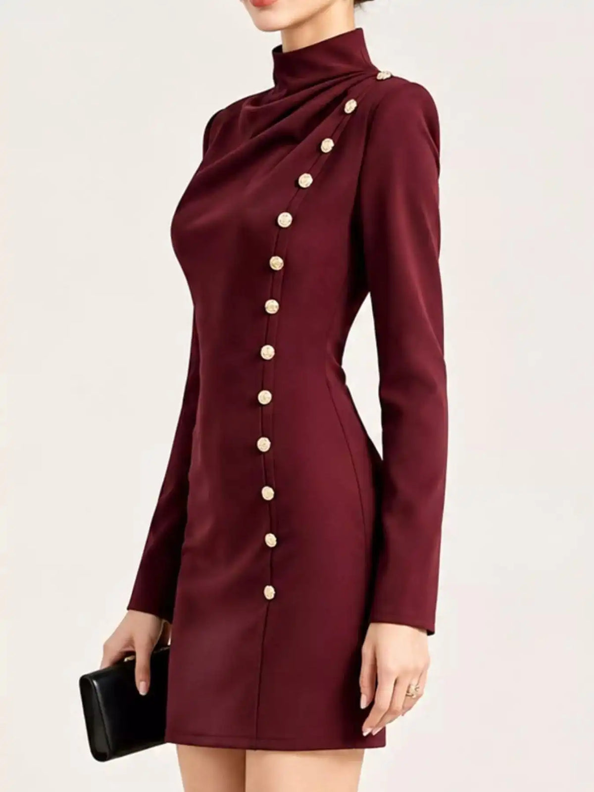 Full Size Decorative Button Mock Neck Mini Dress Plus Size 101001375300940 43 Affordable Fashion Under $100 Jerry's Apparel 