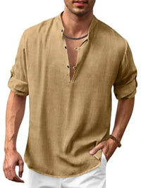 Men's Full Size Button Detail Roll-Tab Sleeve Top Plus Size