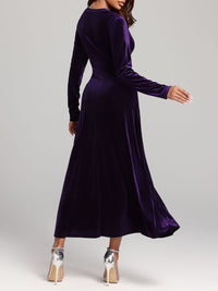 V-Neck Long Sleeve Velvet Dress