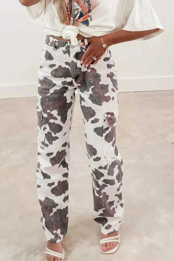 Cow Spots Printed Multi Pocketed Jeans 100100472765993 70 Affordable Fashion Under $100 Jerry's Apparel 