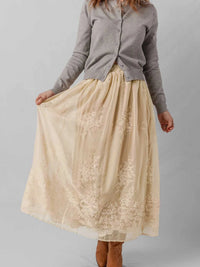 Embroidered Mesh Overlay Flowy Midi Skirt 100100602530081 64 Affordable Fashion Under $100 Jerry's Apparel 