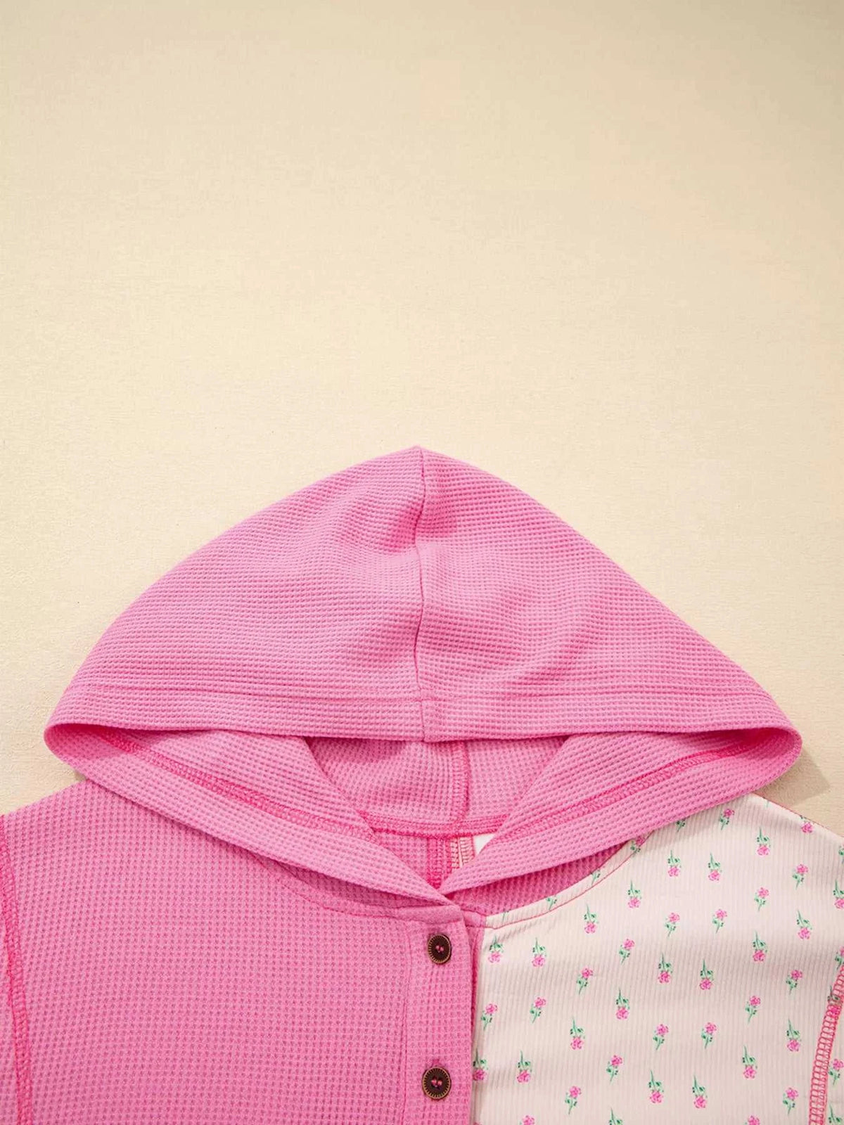 Mixed Texture Waffle Floral Patchwork Hooded Oversize Pullover 100100599360208 50 Affordable Fashion Under $100 Jerry's Apparel 
