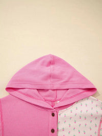 Mixed Texture Waffle Floral Patchwork Hooded Oversize Pullover 100100599360208 50 Affordable Fashion Under $100 Jerry's Apparel 