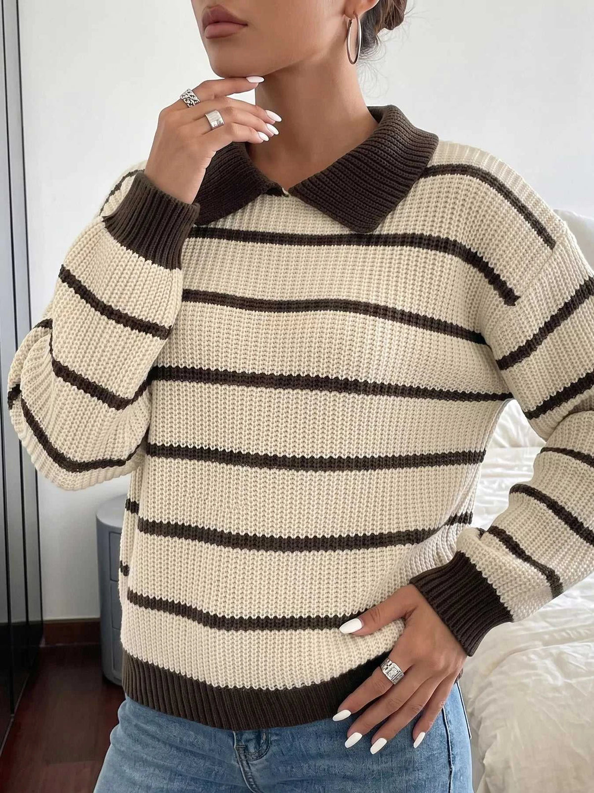 Striped Knit Polo Sweater 100100473191463 39 Affordable Fashion Under $100 Jerry's Apparel 
