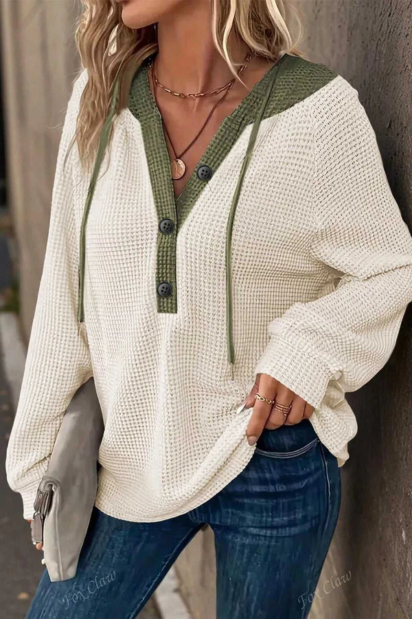 Drawstring Waffle Knit Henley Hoodie 101001220011076 41 Affordable Fashion Under $100 Jerry's Apparel 