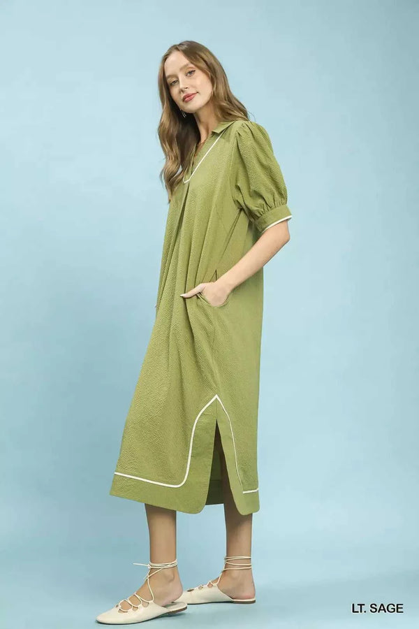 Umgee Seersucker Midi Dress with Contrast Trim 100100121281901 57 Affordable Fashion Under $100 Jerry's Apparel 
