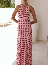 Polka Dot Halter Ruched Maxi Dress 100100900167641 56 Gifts for Her Jerry's Apparel 