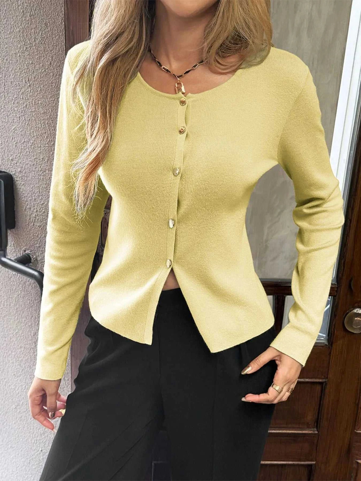 Button-Up Long Sleeve Knit Cardigan 100100340510028 56 Affordable Fashion Under $100 Jerry's Apparel 