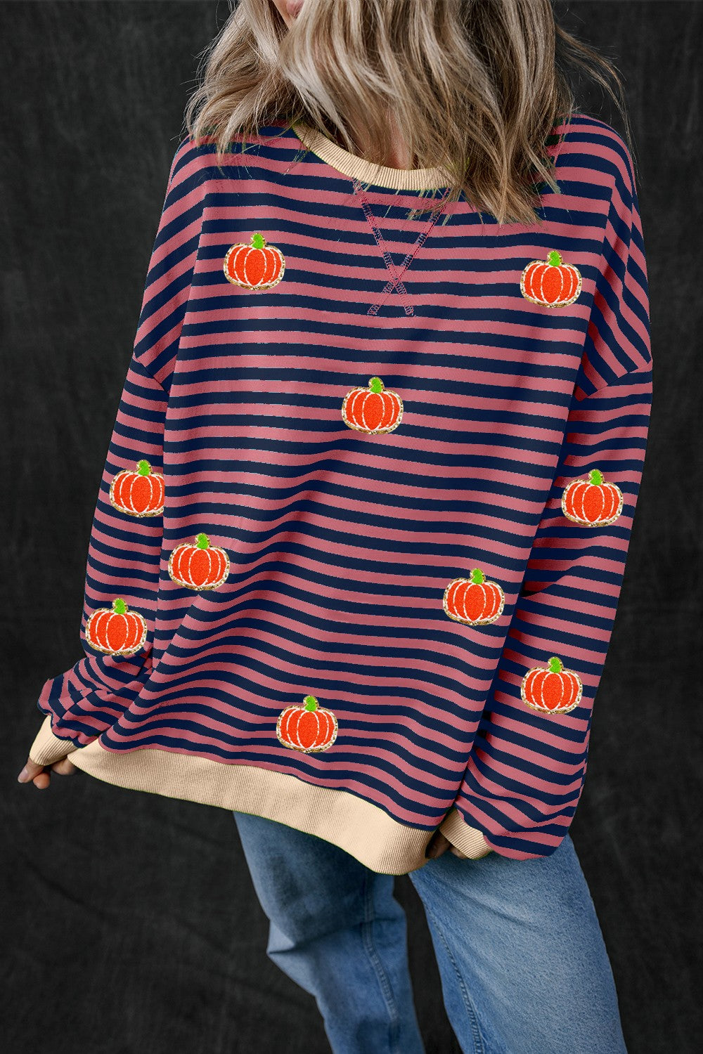 Pumpkin Striped Long Sleeve Sweatshirt