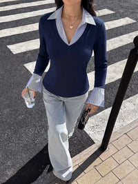 Contrast Collar Long Sleeve Top 100100079537972 41 Affordable Fashion Under $100 Jerry's Apparel 