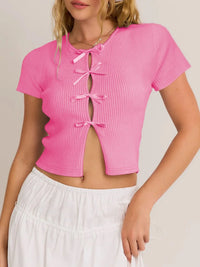 Bow Round Neck Short Sleeve T-Shirt