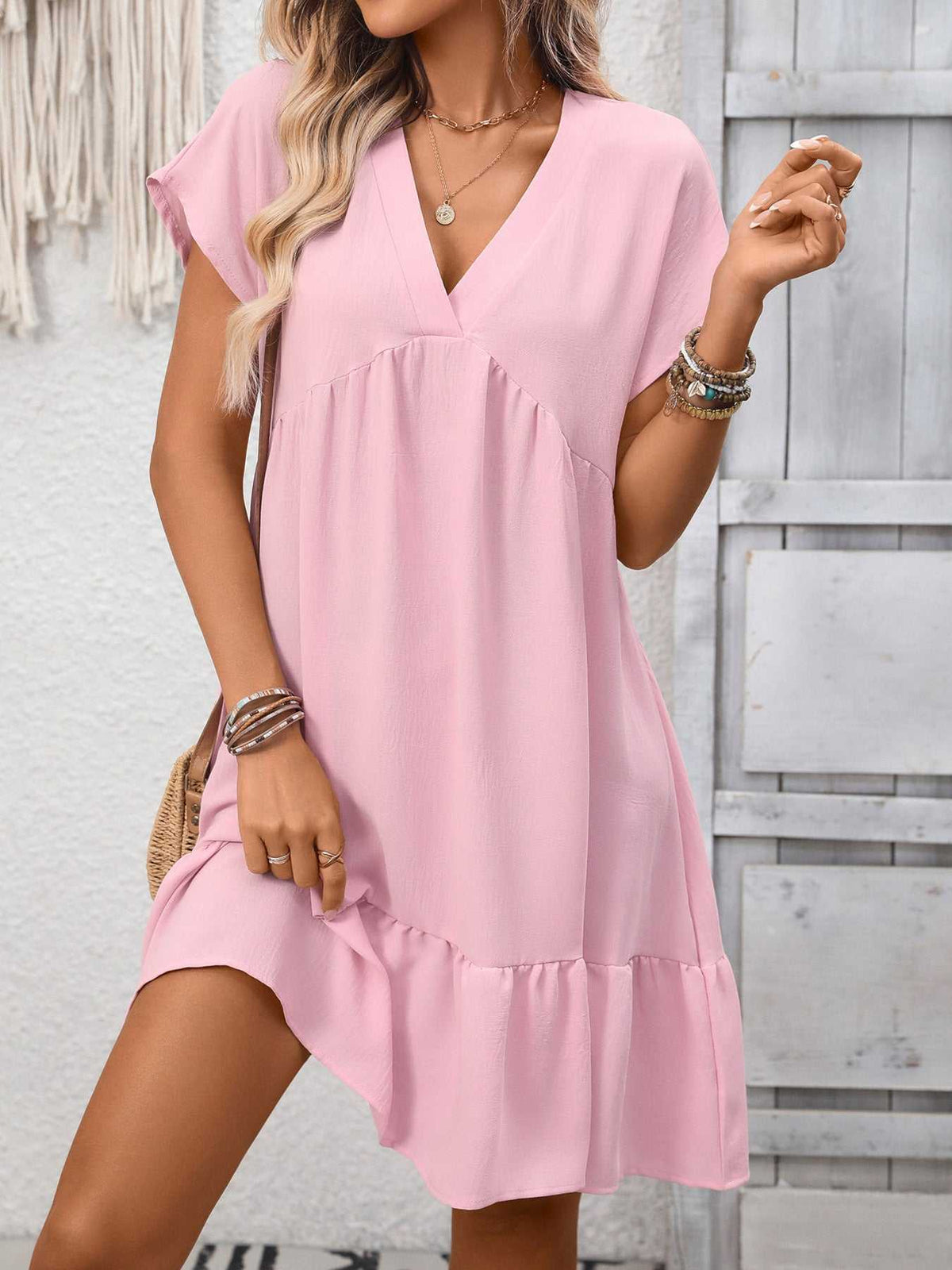 Casual V-Neck Ruffle Hem Mini Dress 100100053087860 30 Affordable Fashion Under $100 Jerry's Apparel 