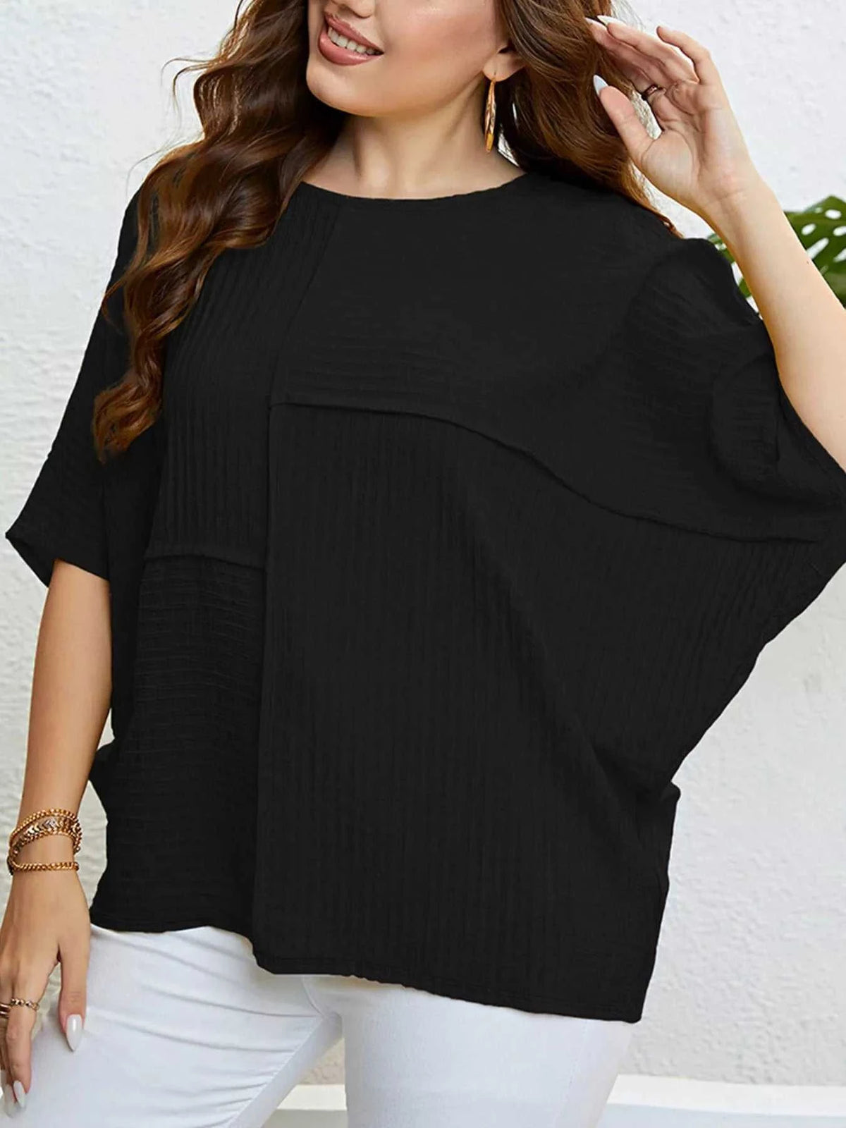 Plus Size Relaxed Fit Textured Half Sleeve T-Shirt 100100875725942 35 Affordable Fashion Under $100 Jerry's Apparel 