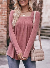 Pleated Square Neck Long Sleeve T-Shirt 100100387874963 31 Affordable Fashion Under $100 Jerry's Apparel 