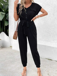 Perfee V-Neck Short Sleeve Jumpsuit 100100199501090 43 Affordable Fashion Under $100 Jerry's Apparel 